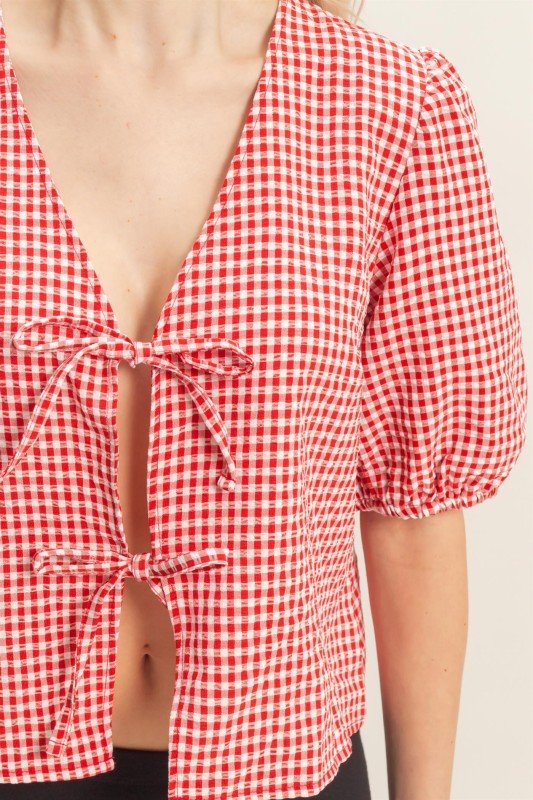 Gingham Tie Top - 2 Colors! - The Nines