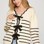 Cream & Black Striped Bow Top - The Nines