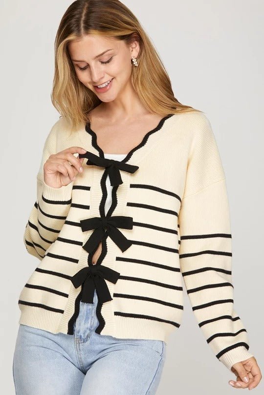 Cream & Black Striped Bow Top - The Nines