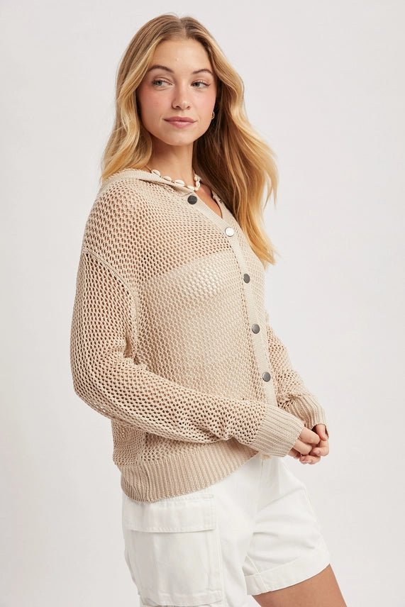 Open Knit Button Down Hoodie - 2 Colors! - The Nines