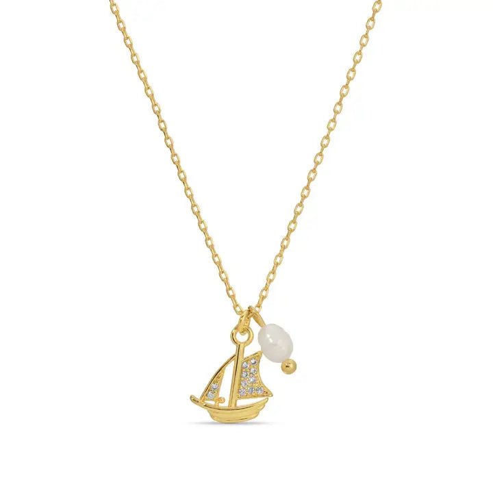 Pavé Sailboat Pendant Necklace with Freshwater Pearl - The Nines