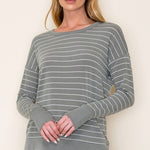 Olive Striped Thumbhole Top - The Nines