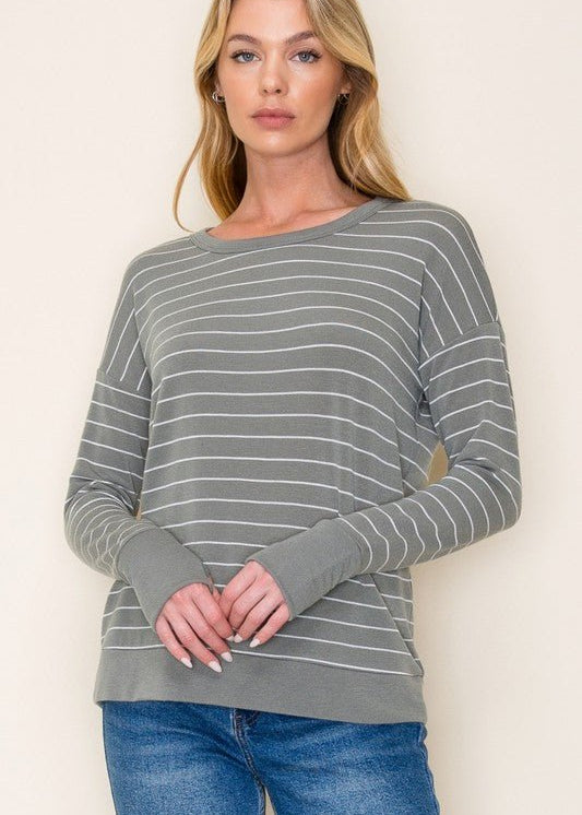 Olive Striped Thumbhole Top - The Nines