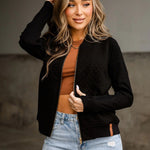 Black Ampersand Quilted Bomber with Thumbholes - The Nines