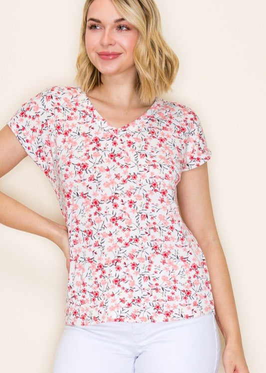 Comfy Floral V - neck Jersey Tee - 2 Colors! - The Nines