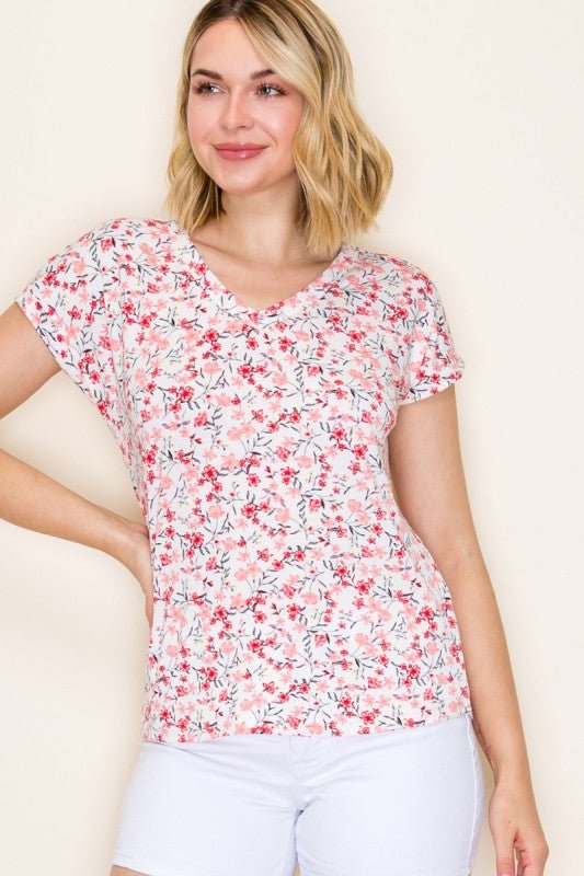 Comfy Floral V - neck Jersey Tee - 2 Colors! - The Nines