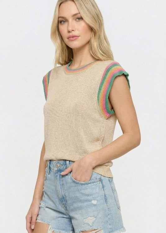 Natural Colorful Sleeve Knit Top - The Nines