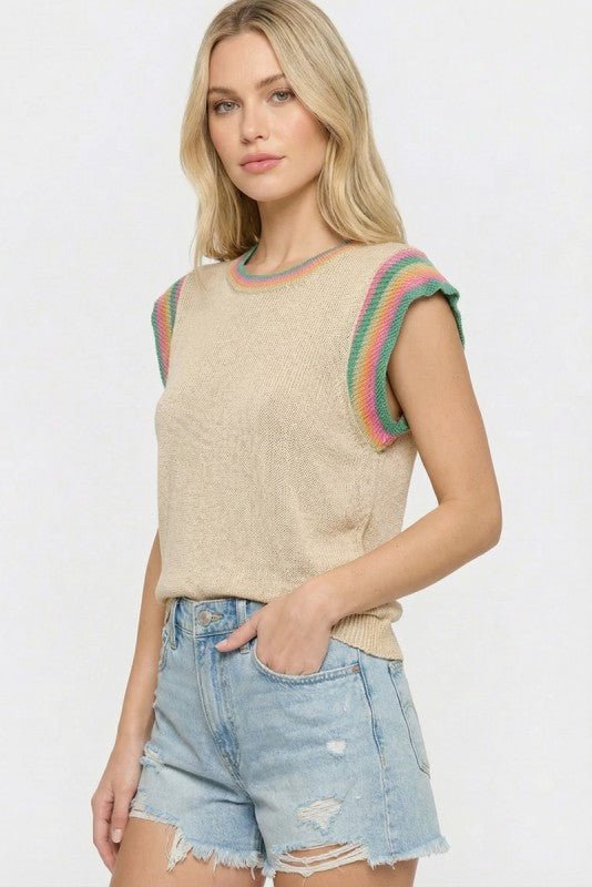 Natural Colorful Sleeve Knit Top - The Nines