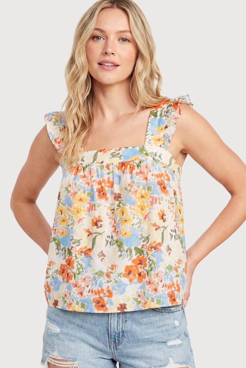 Yellow Floral Square Neck Top - The Nines