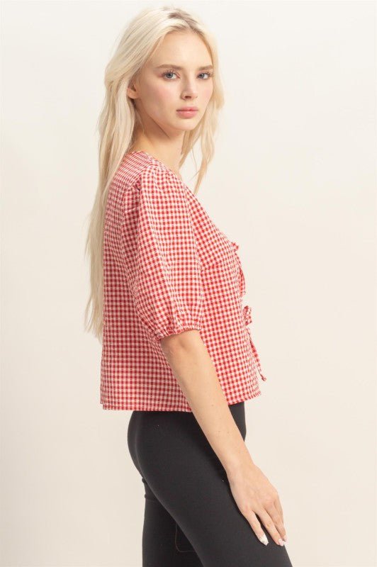 Gingham Tie Top - 2 Colors! - The Nines