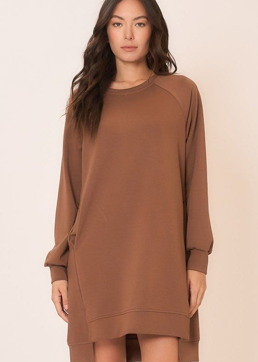 Mocha Hi Low Scuba Pocket Dress - The Nines