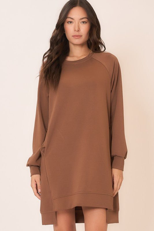 Mocha Hi Low Scuba Pocket Dress - The Nines