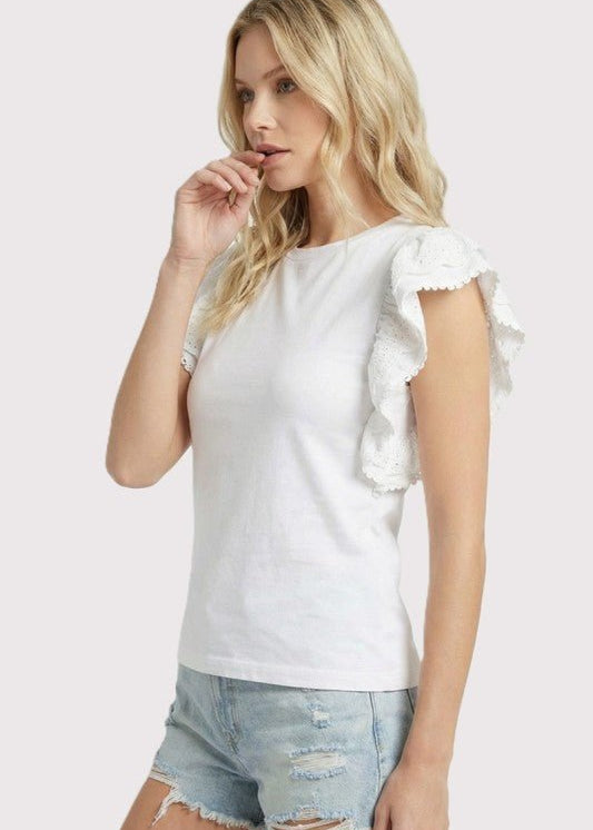 White Eyelet Lace Trim Top - The Nines