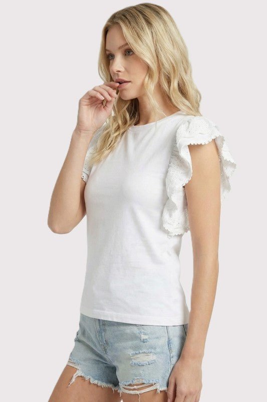 White Eyelet Lace Trim Top - The Nines