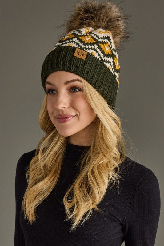 Olive, Mustard & Cream Pom Hat - The Nines