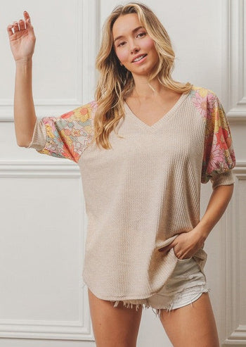 Floral Sleeve Oatmeal Top