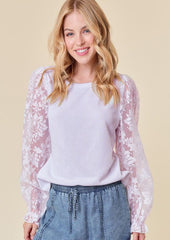 Lilac Floral Sleeve Shimmer Top