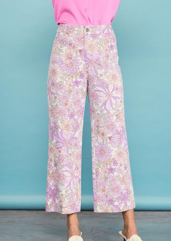 Floral Wide Leg Jeans - 2 Colors!