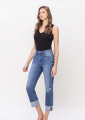 Flying Monkey High Rise Cuffed Straight Jeans