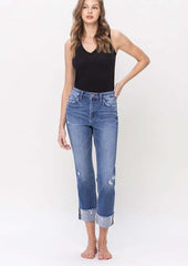 Flying Monkey High Rise Cuffed Straight Jeans