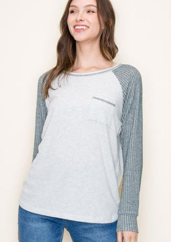 Green Knit Sleeve Brushed Top