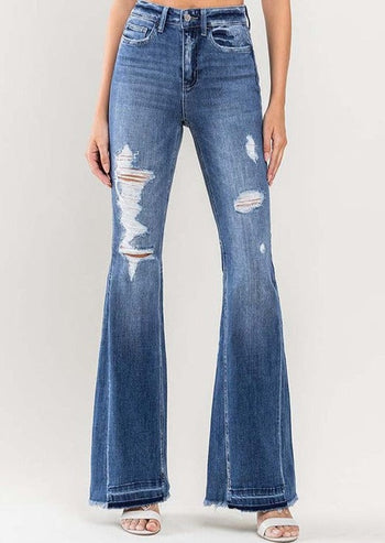 Flying Monkey High Rise Distressed Panel Flare Jeans