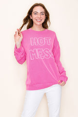 Hot Mess Pink Ribbed Pullover