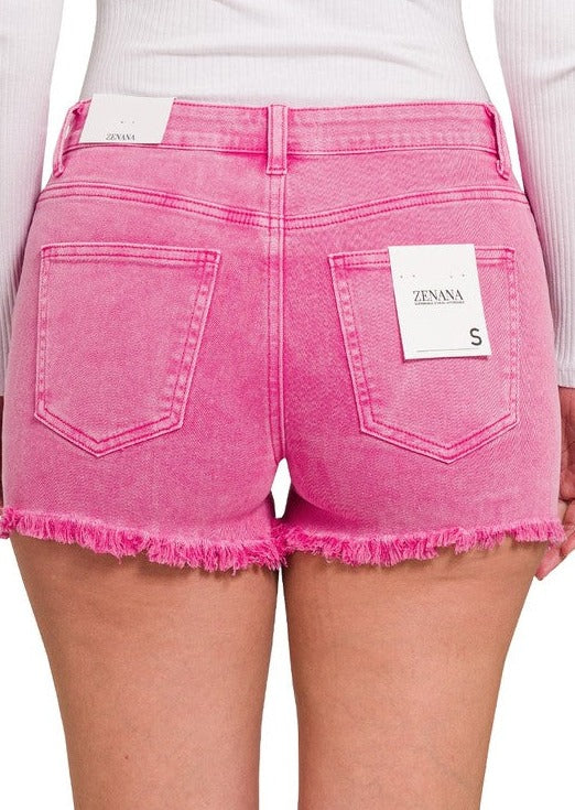 Zenana Hot pink Acid Wash Shorts
