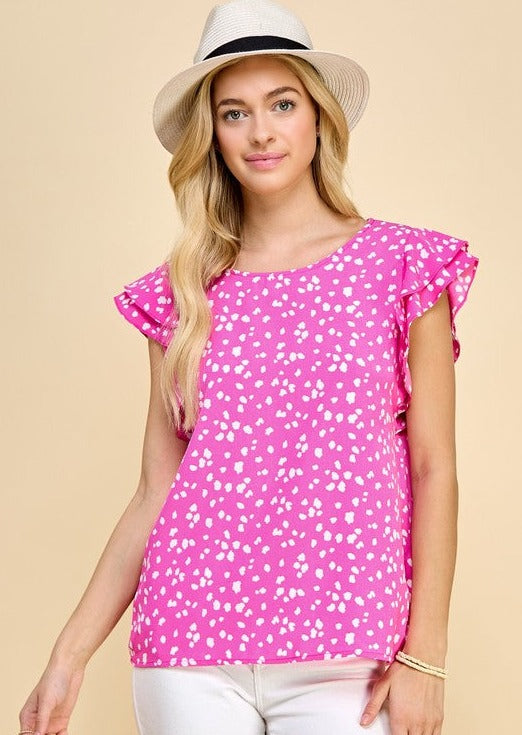 Hot Pink Dotted Ruffle Top