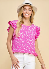 Hot Pink Dotted Ruffle Top