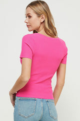 Hot Pink Square Neck Ribbed Top