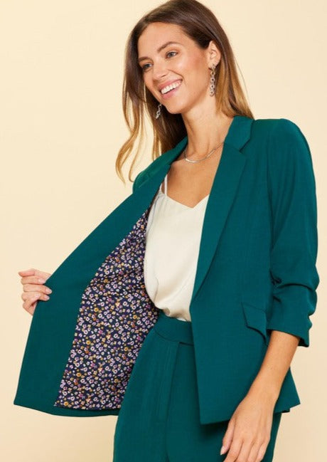 Eco Friendly Floral Lined Shirred Sleeve Blazers - 2 colors!