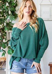 Hunter Green Relaxed Ribbed Tops