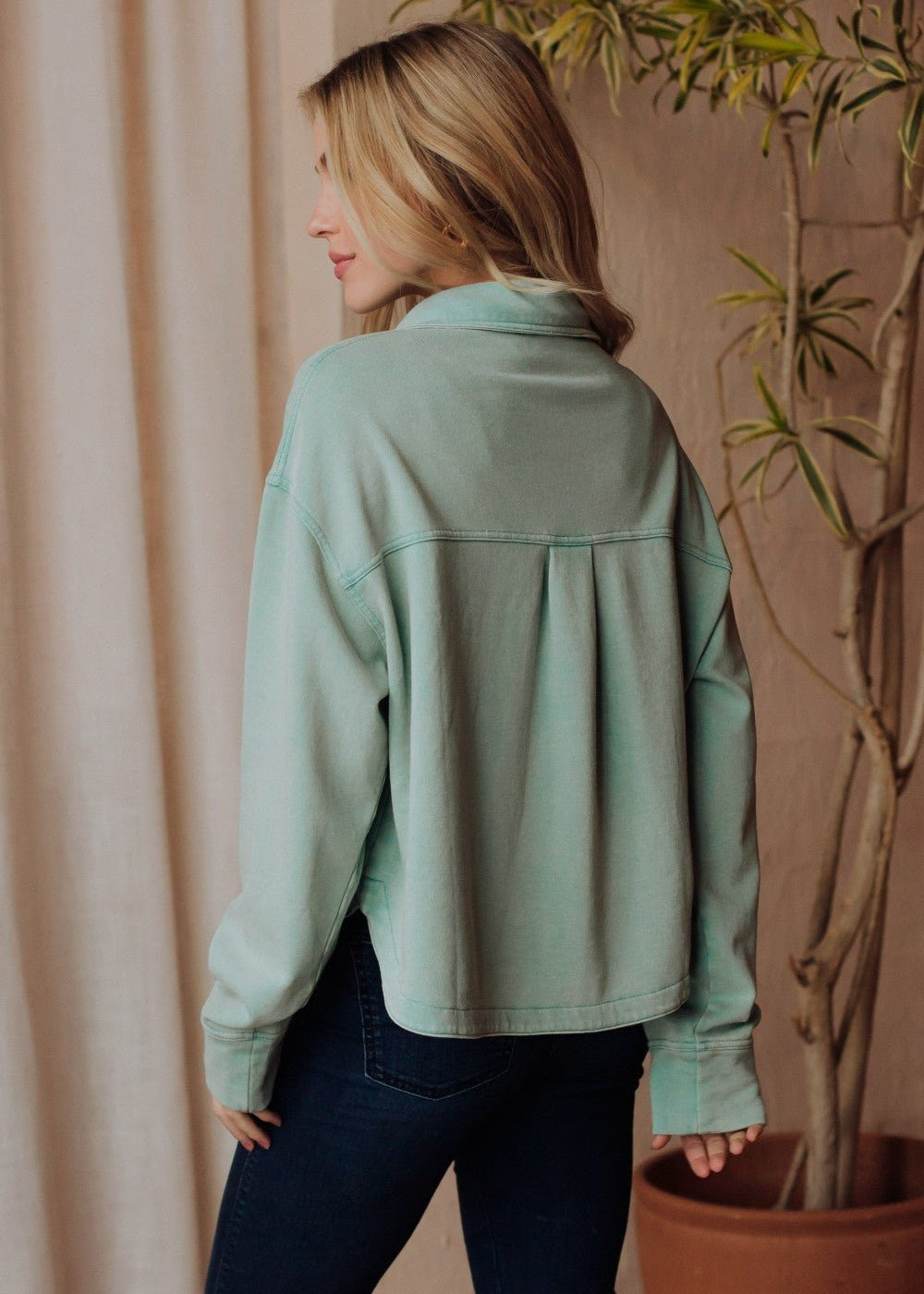 Mint Cropped Washed Jacket - The Nines