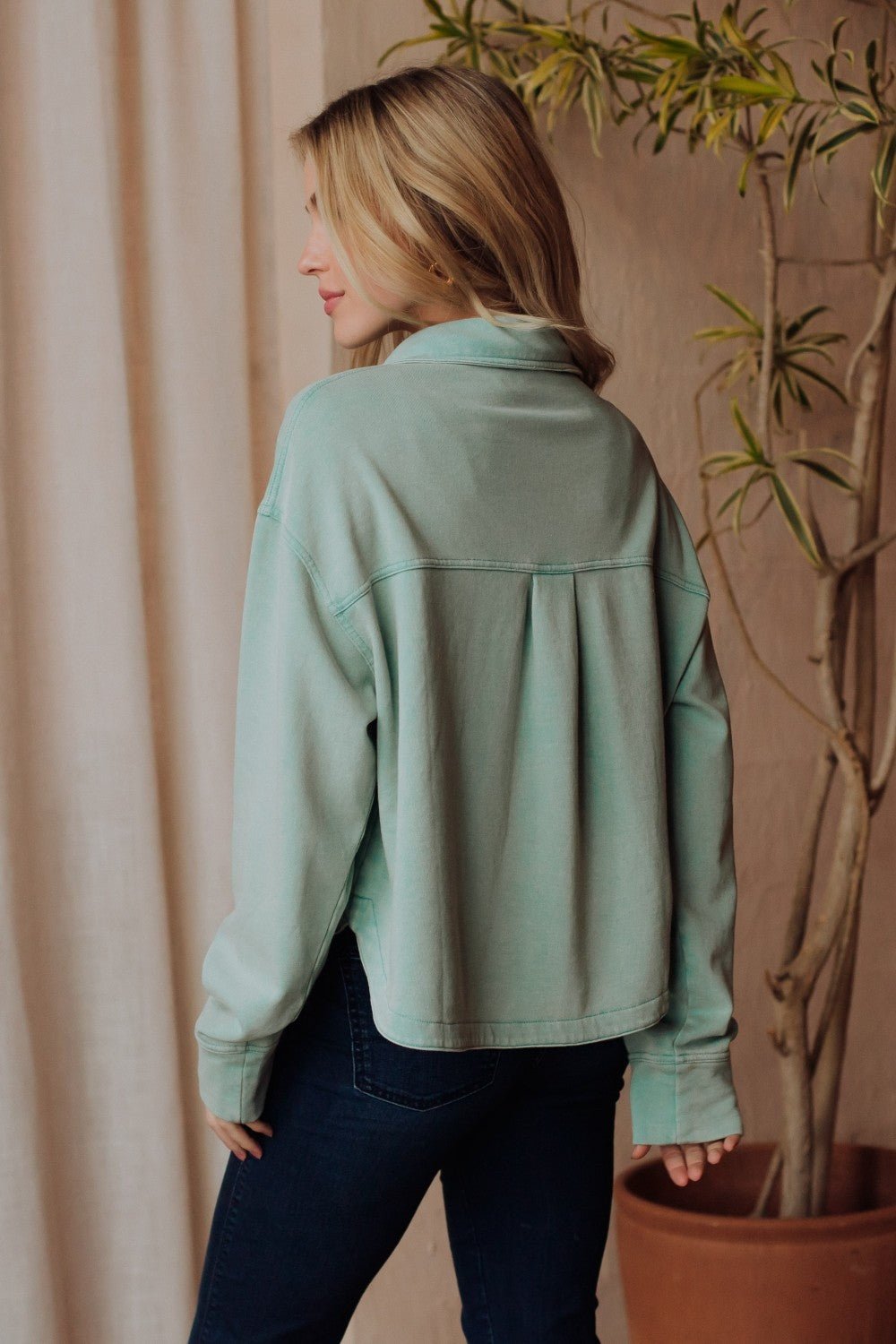 Mint Cropped Washed Jacket - The Nines