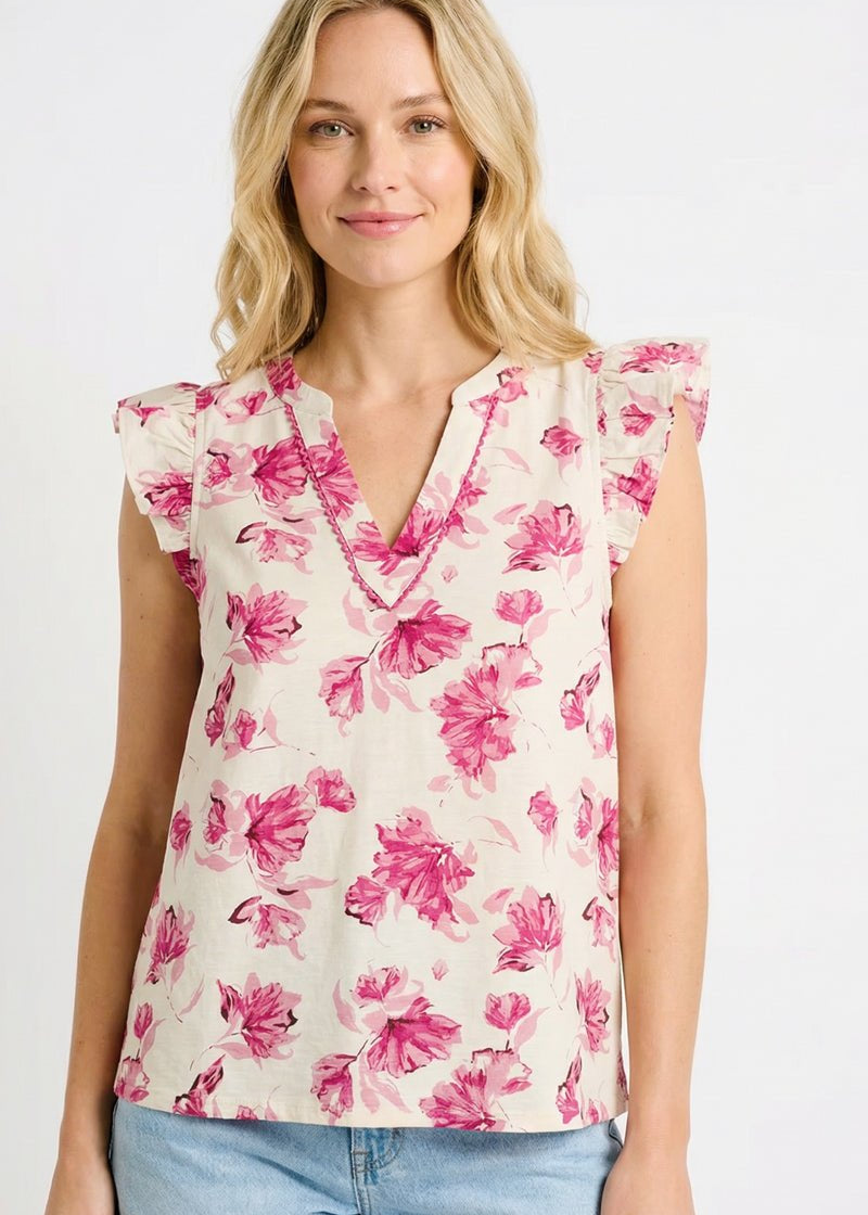 Fuchsia Floral V - neck Top - The Nines