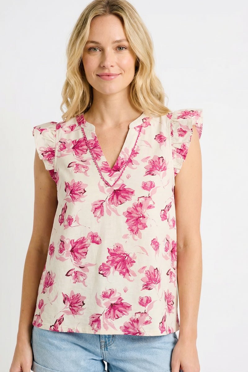 Fuchsia Floral V - neck Top - The Nines