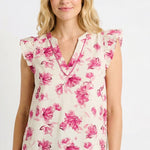 Fuchsia Floral V - neck Top - The Nines