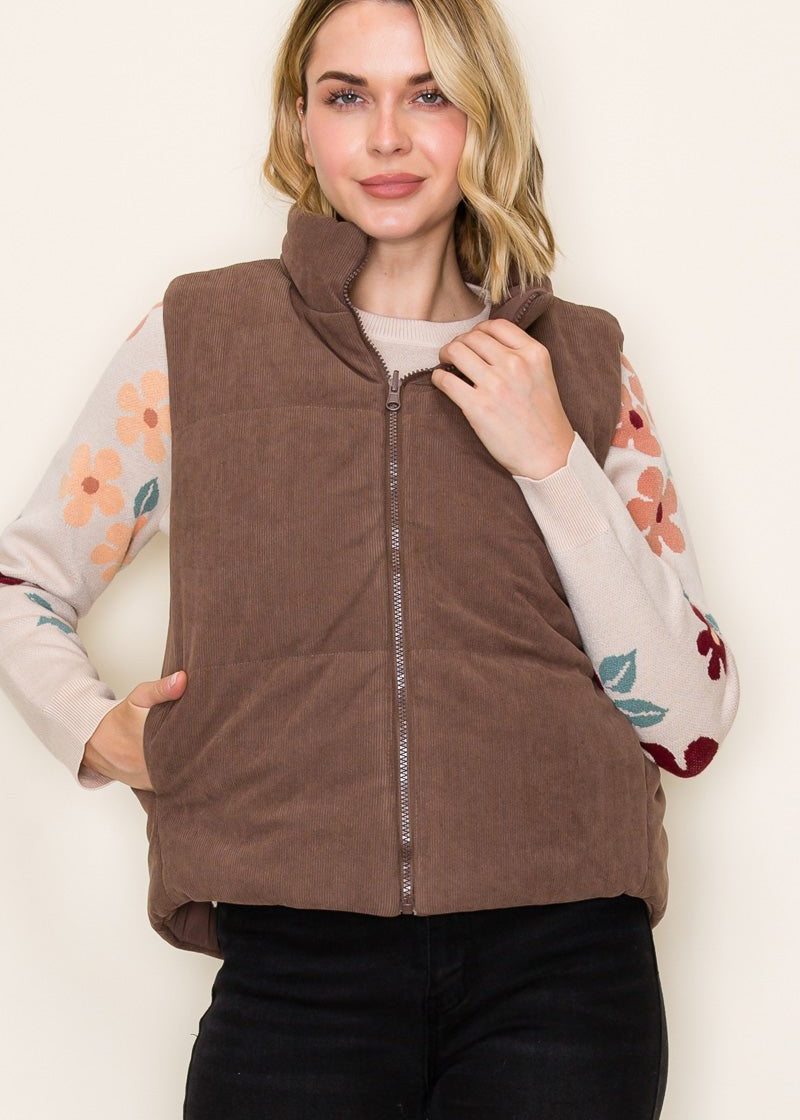 Brown Reversible Puffer Vest - The Nines
