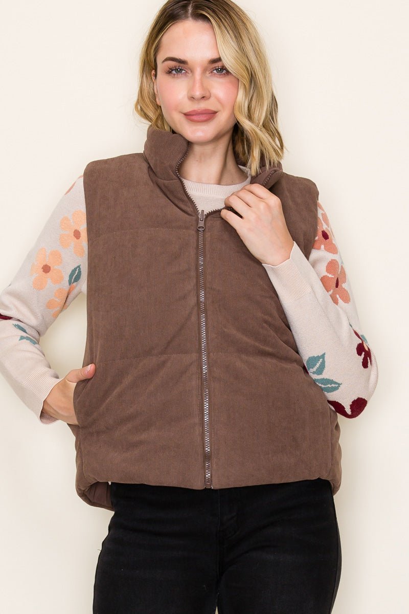 Brown Reversible Puffer Vest - The Nines
