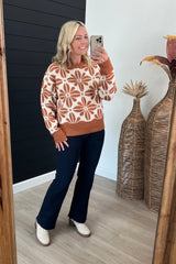 Rust Flower Pattern Sweater