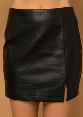 Faux Leather Split Hem Skirt