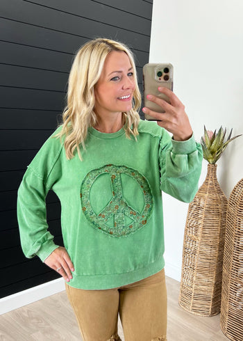 Green Peace Sign French Terry Pullover