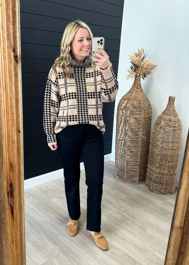 Houndstooth Camel Cowl Sweater
