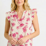 Fuchsia Floral V - neck Top - The Nines