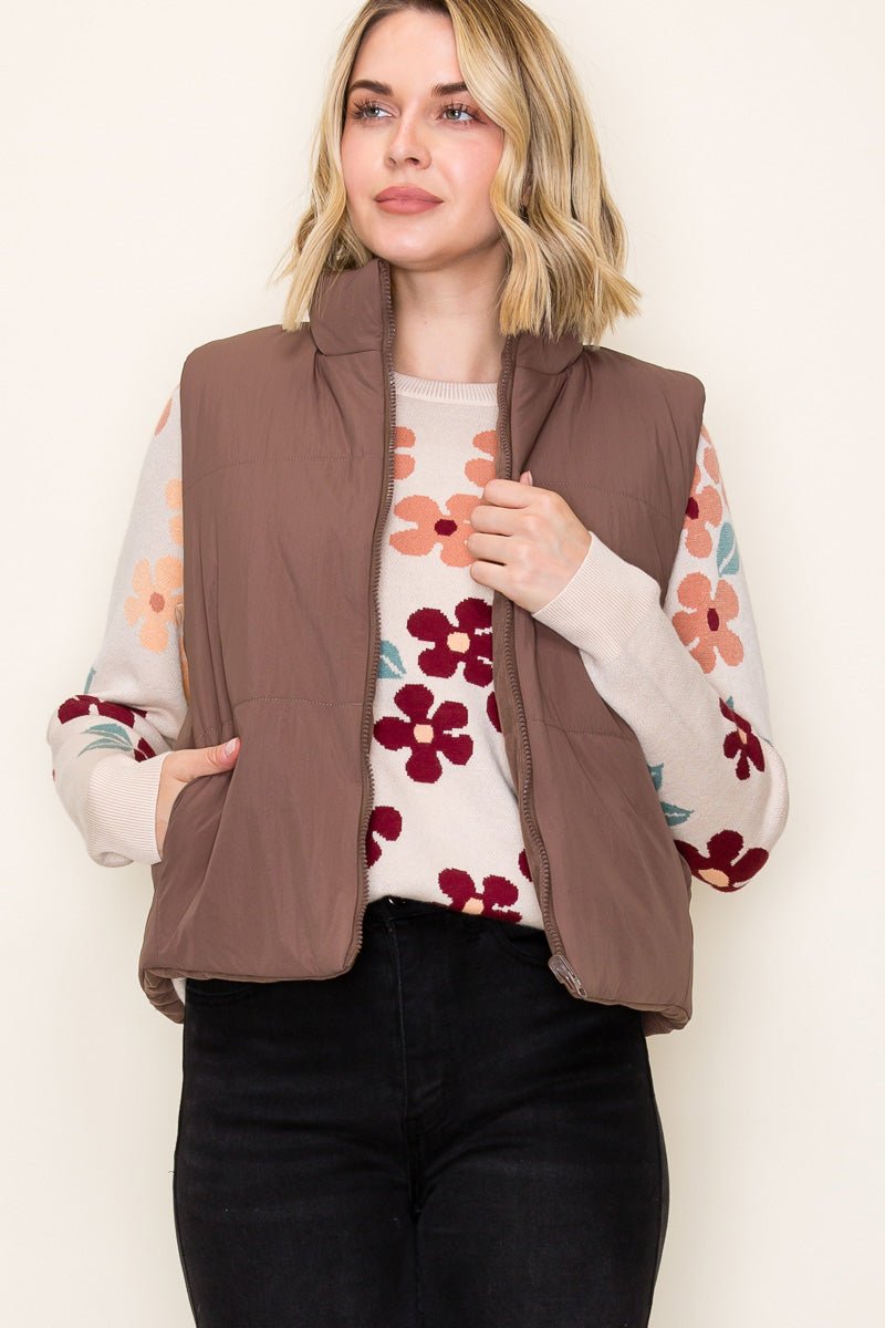 Brown Reversible Puffer Vest - The Nines