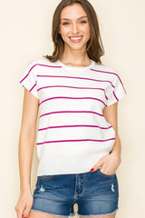 Magenta Striped Short Sleeve Pullover