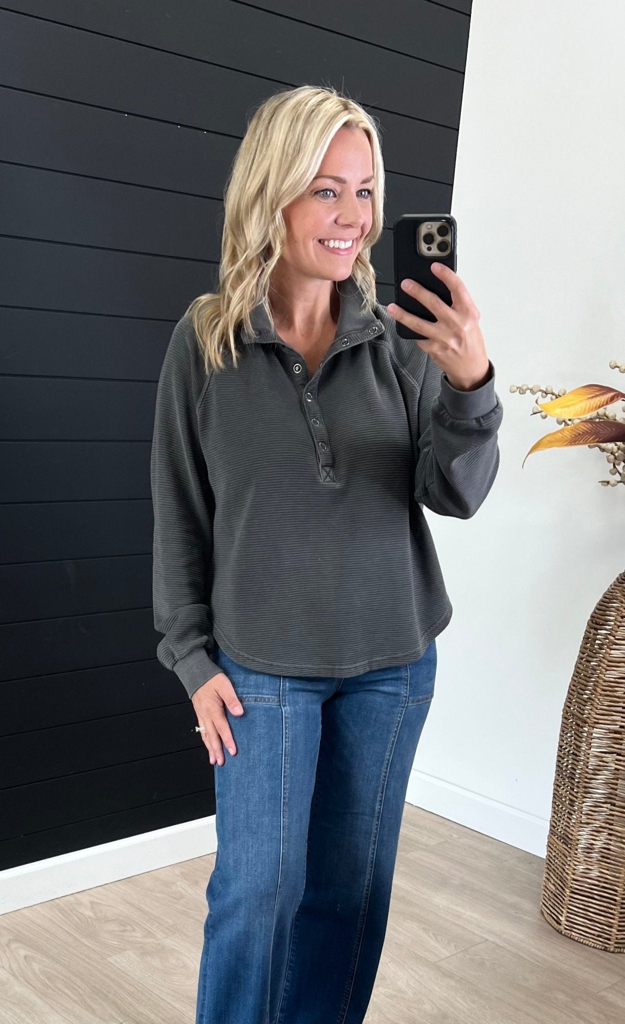Washed Ribbed Snap Button Top - 2 Colors! - The Nines
