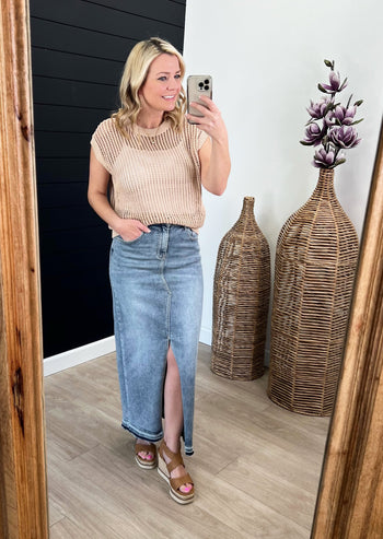 Taupe Knit Sleeveless Top