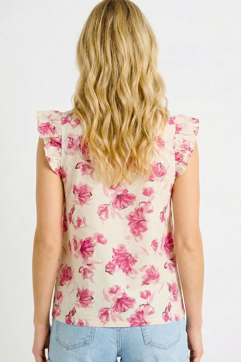 Fuchsia Floral V - neck Top - The Nines